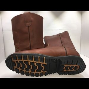 Men’s work Boots Pull On 100% Leather Brown